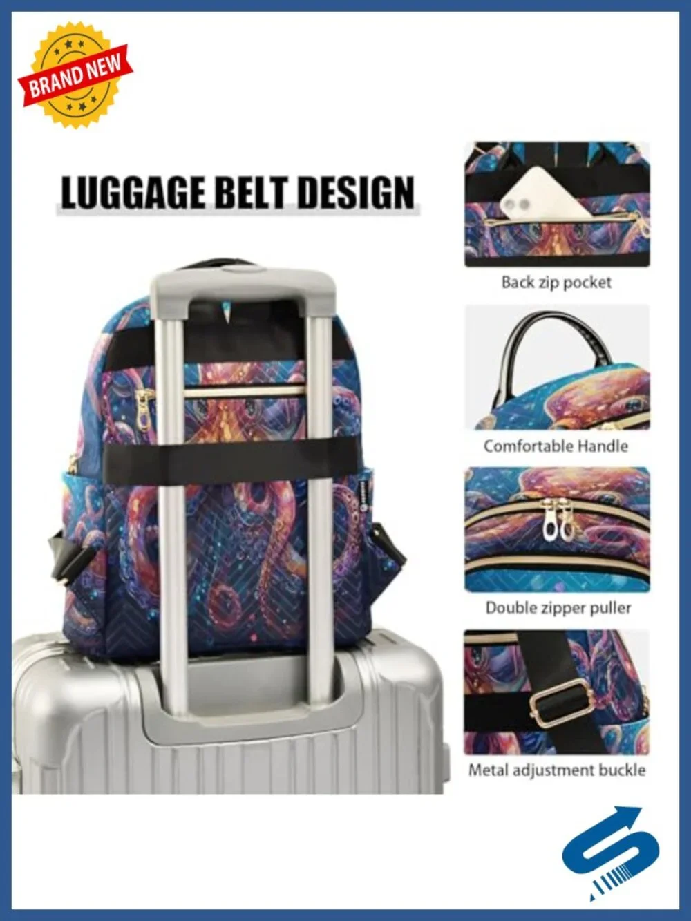 Kraken Women Backpack Purse Fashion Shoulder Bag Daypack Travel 10L
